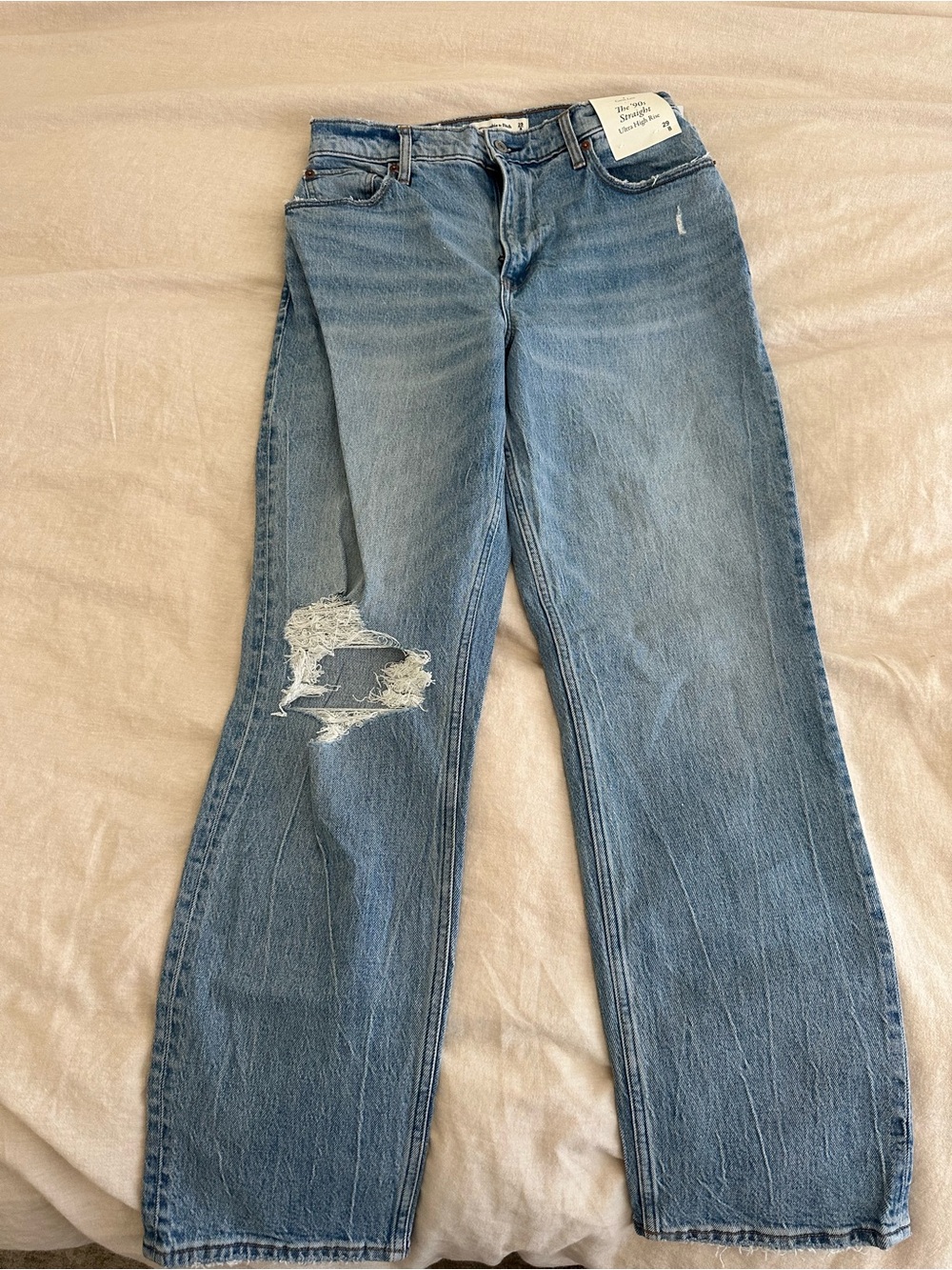 Abercrombie & Fitch Light Blue Flare Jeans with Distressed Knee